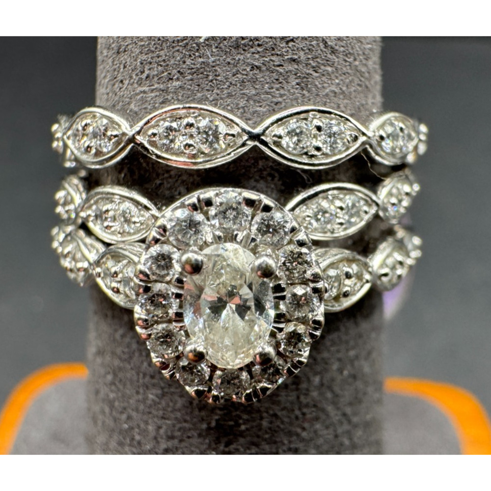 Vera Wang 14k White Gold 1 CTTW Diamond Scalloped Bridal Ring Set Sz 7 NWT